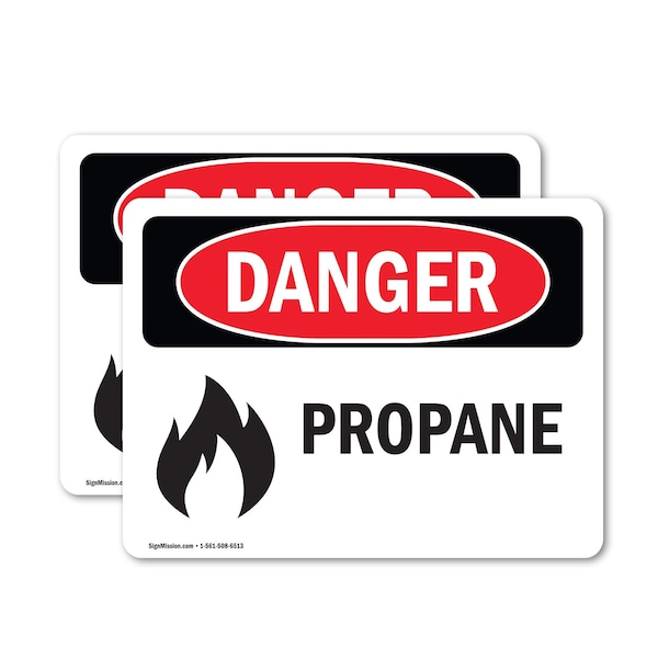 Signmission Propane Danger Sign, Vinyl Decal, 10in W x 7in L, 2PK OS-2PACK-DS-D-710-L-1537 - main